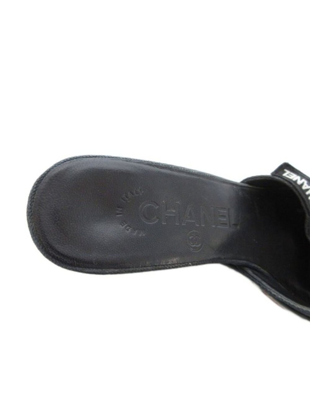 Chanel Camellia Sandals Leather 36.5 Black Wedge Sole Open Toe - Picture 7 of 9